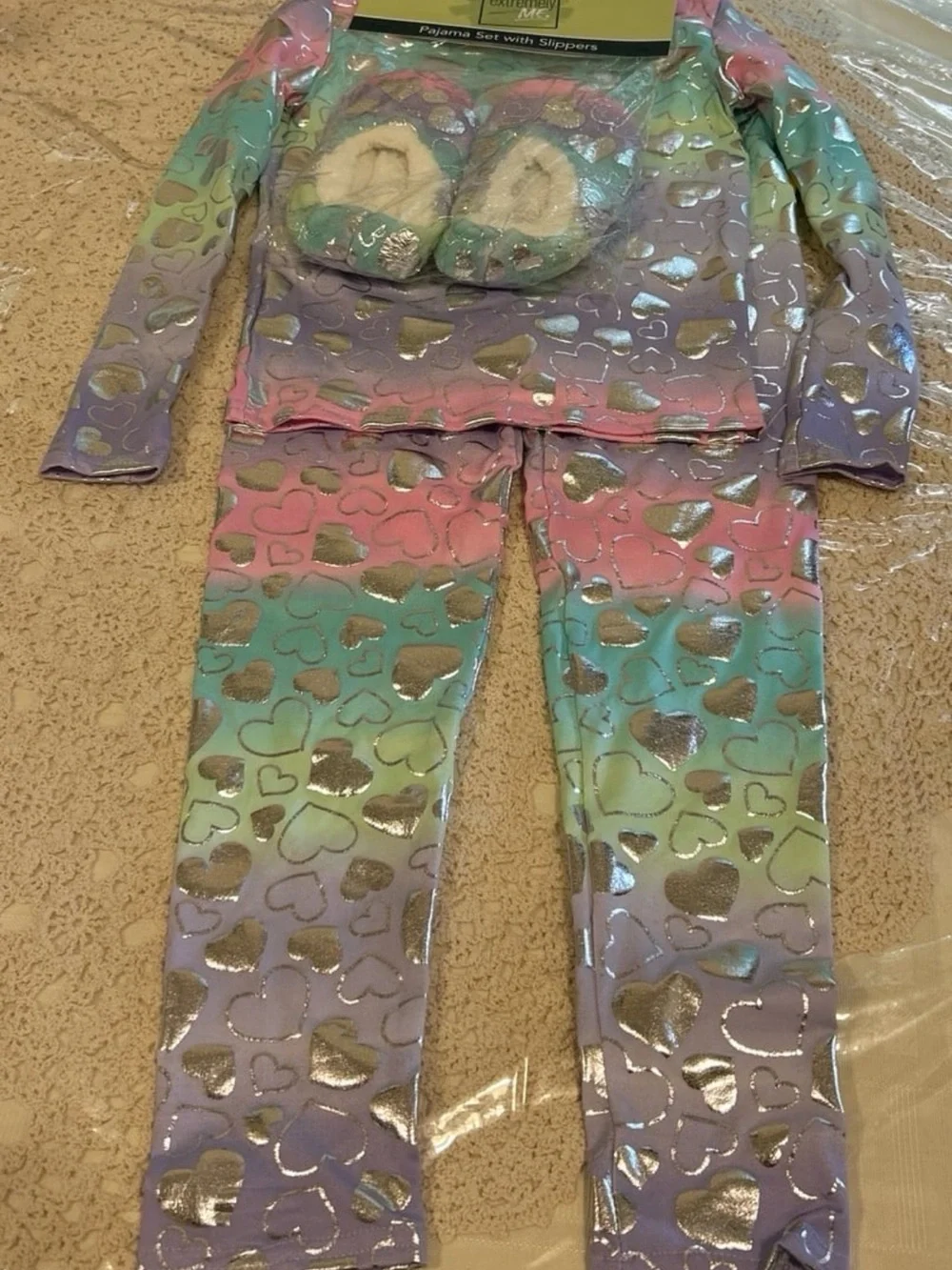 Kids Heart-Print Cozy Slippers and Outfit - Multicolor size 6 X